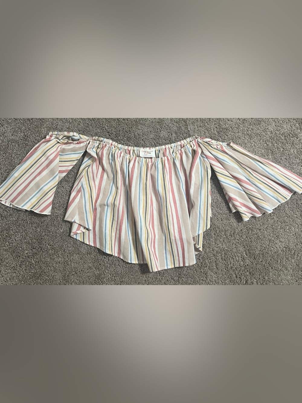 Fantastic Fawn Pastel Multistripe Off-Shoulder Crop Top